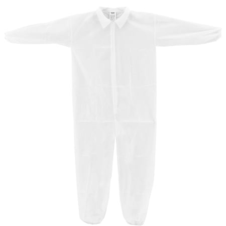 Global Industrial Disposable Polypropylene Coverall, Elastic Wrists/Ankles, WHT, MED, 25PK 708186M